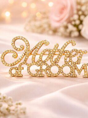 Mother of the Bride Gold Rhinestone Brooch Pin